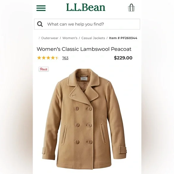 LL Bean Women's Classic Lambswool Peacoat Camel Size 4P- Like New! - Picture 4 of 15